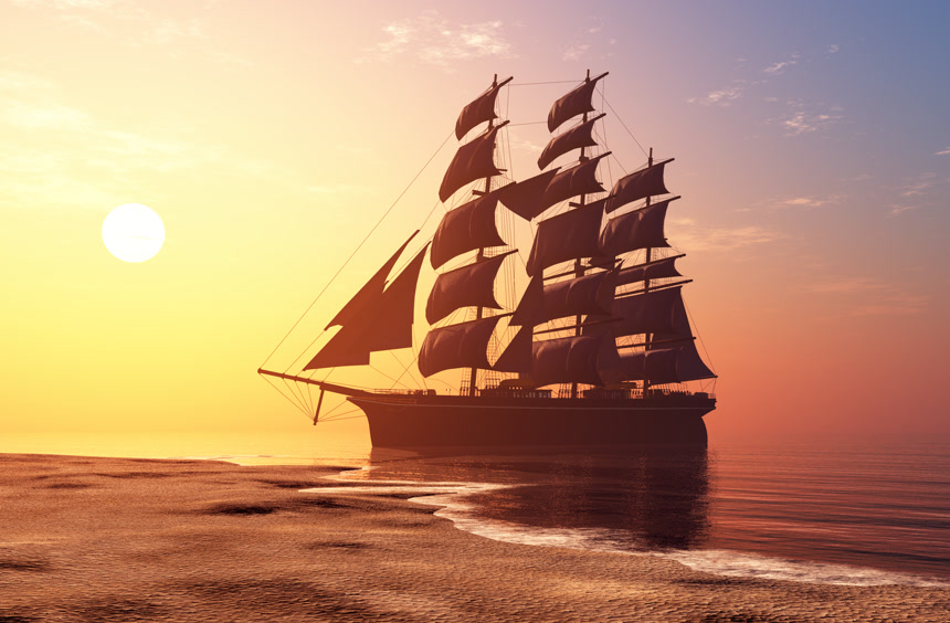 海滨落日帆船自然风景航拍摄影