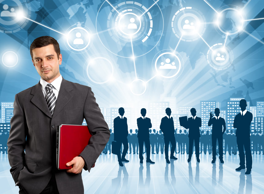 一位拿着笔记本电脑的商务男人员工风采形象展示