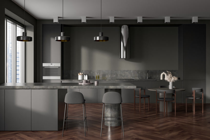 黑暗的厨房有酒吧沙子和椅子迪尼居家生活方式