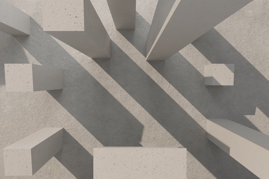 3D渲染混凝土石柱基站俯拍图工业基站