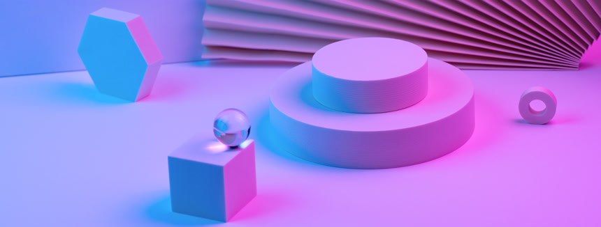 讲台上由霓虹灯照亮的几何图形素材