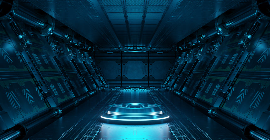 抽象未来风科技3D渲染科技展厅示意图室内设计