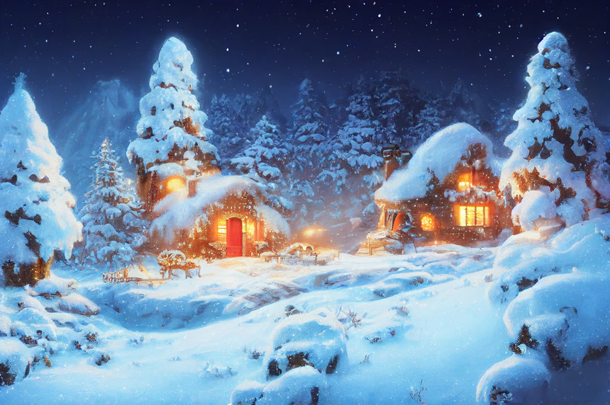 圣诞节一座山顶上的小房子插图