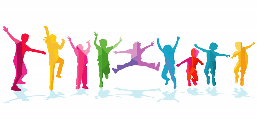 白色背景上快乐的孩子们在欢欣鼓舞素材