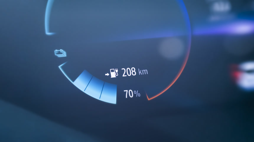 电动汽车仪表盘剩余范围和电池百分比信息.智能科技