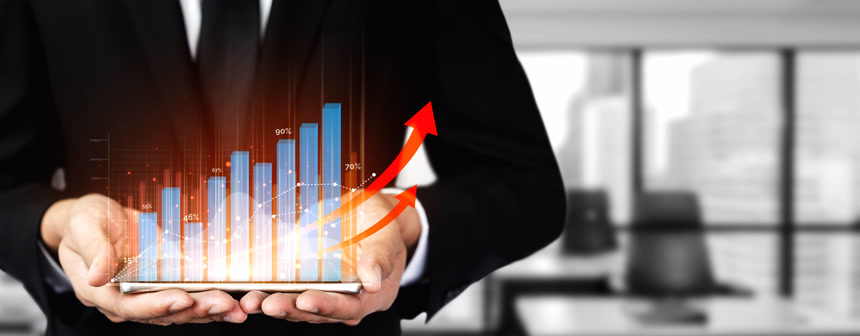 企业与金融业双重风险敞口形象具有股市投资财务利润增长报告图表的商人