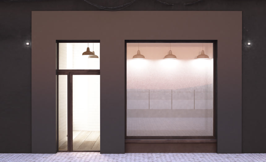 店面或店面模型 3D 渲染