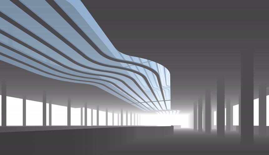 建筑内部带有曲线空阔场地建筑设计