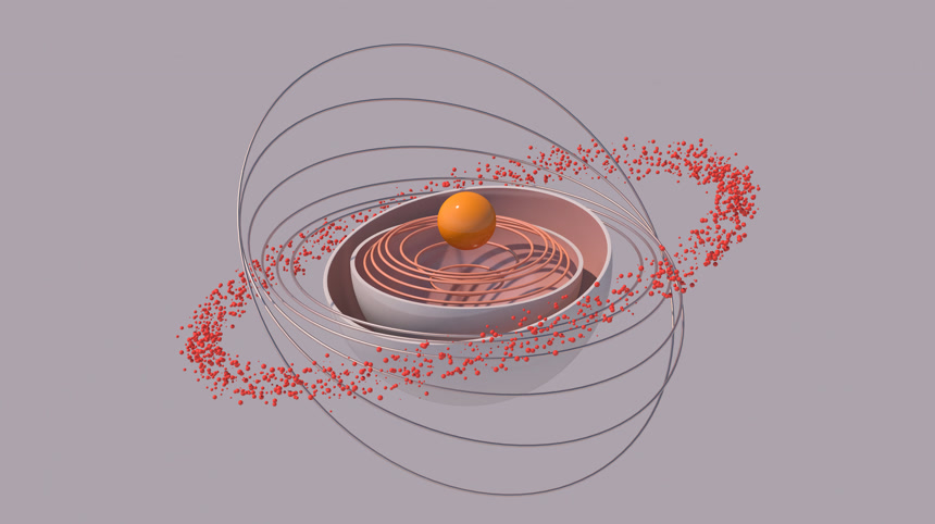 米色的半球橙色的光滑球金属环广告设计