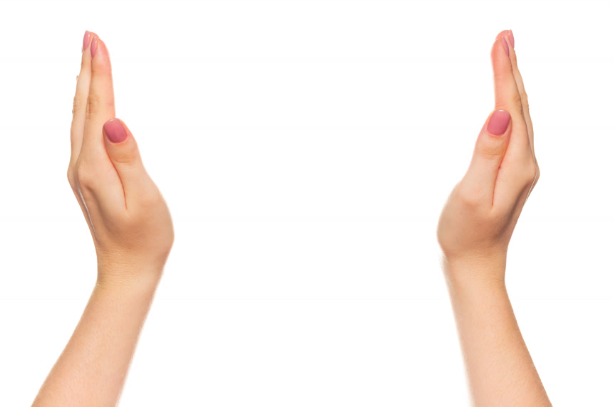 在白色底图背景上捧起的手势