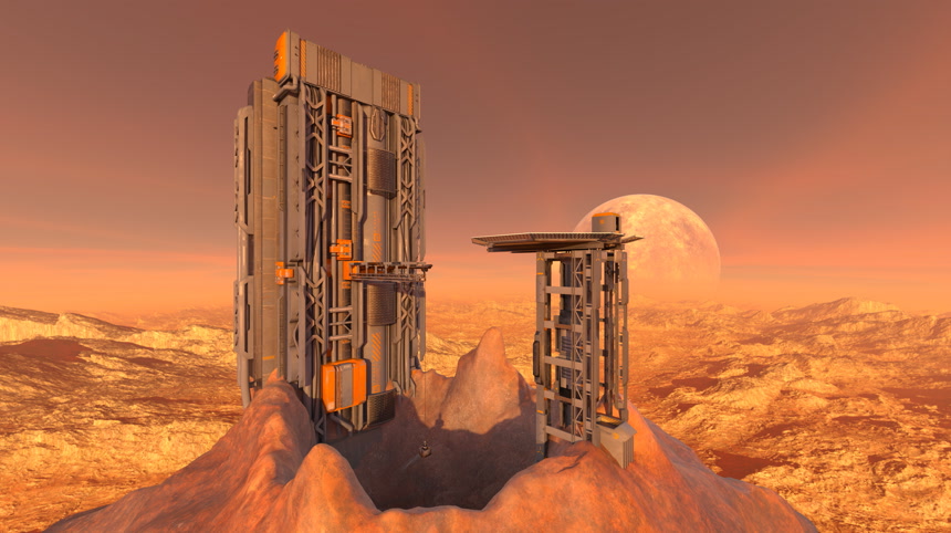 发射场的3D渲染科技插画