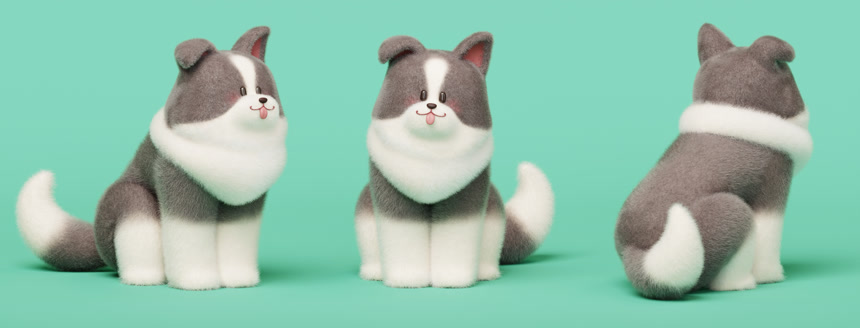 卡通可爱狗狗毛绒玩偶绿色背景玩偶