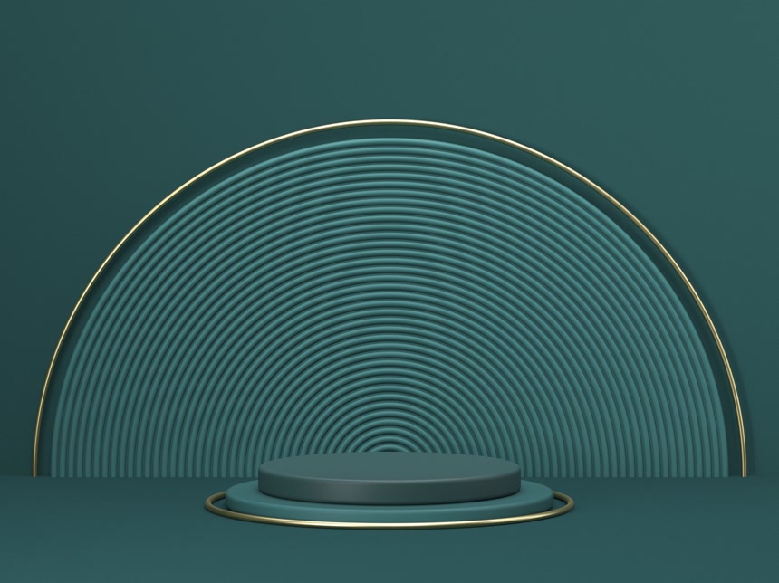 绿色背景用于产品演示的模拟平台同心圆和圆筒