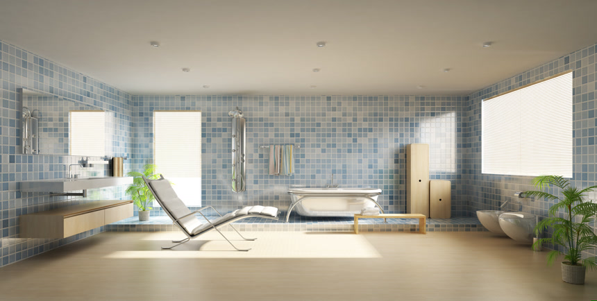 现代房屋带浴缸的豪华浴室家庭装修