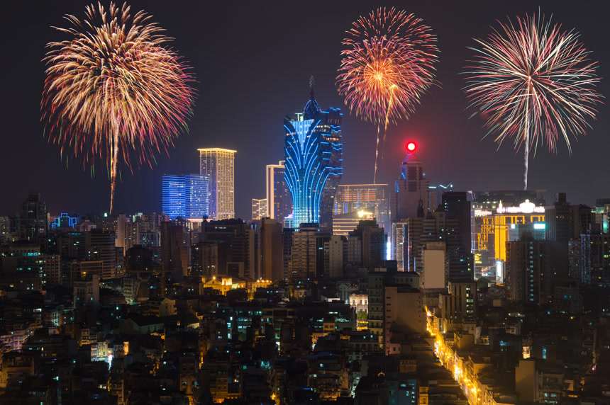 中国澳门市中心建筑夜景背景全景壁纸
