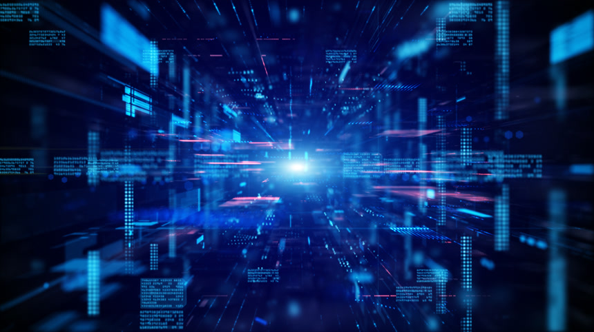 蓝色数字网络空间和数字数据网络连接的概互联网未来技术数字抽象背景