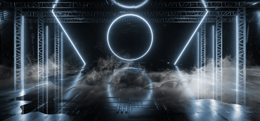 烟雾科幻现代未来主义霓虹灯蓝光设计空间