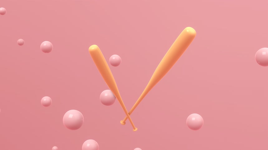 粉色背景的黄色棒球拍，粉色漂浮的气泡。摘要墙纸