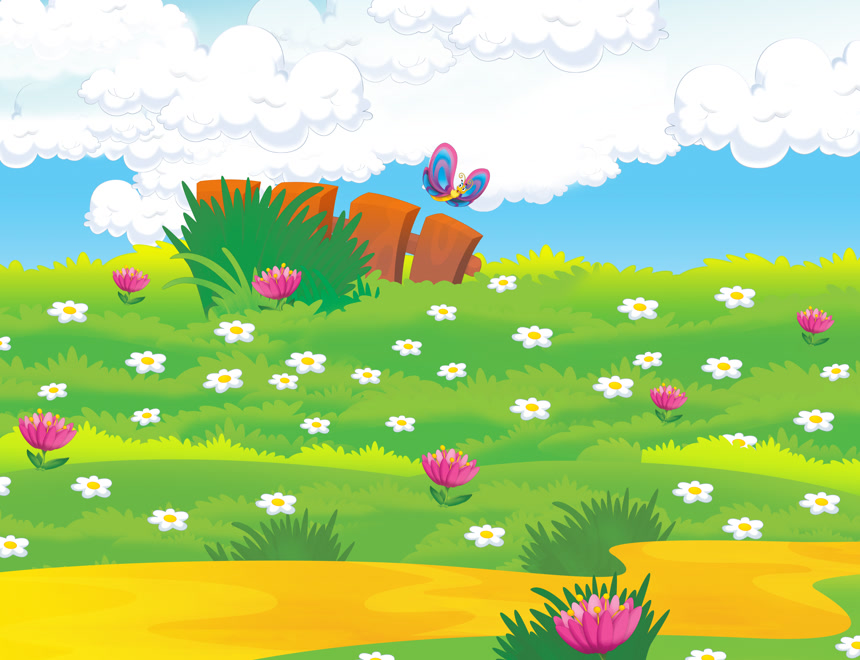 卡通农场草地蓝天白云小清新