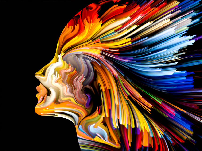 彩色人像绘画黑底图电脑背景