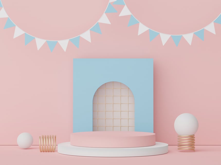 3D渲染几何形状设计的抽象显示平台电商促销背景展台