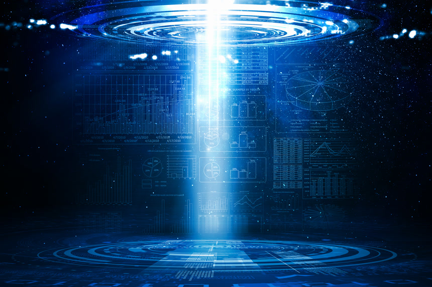 科技虚拟城市粒子上升网络科技抽象背景