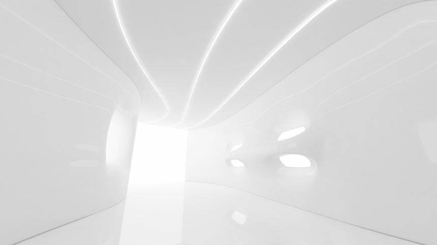 白色简约建筑空间3D几何建筑房地产