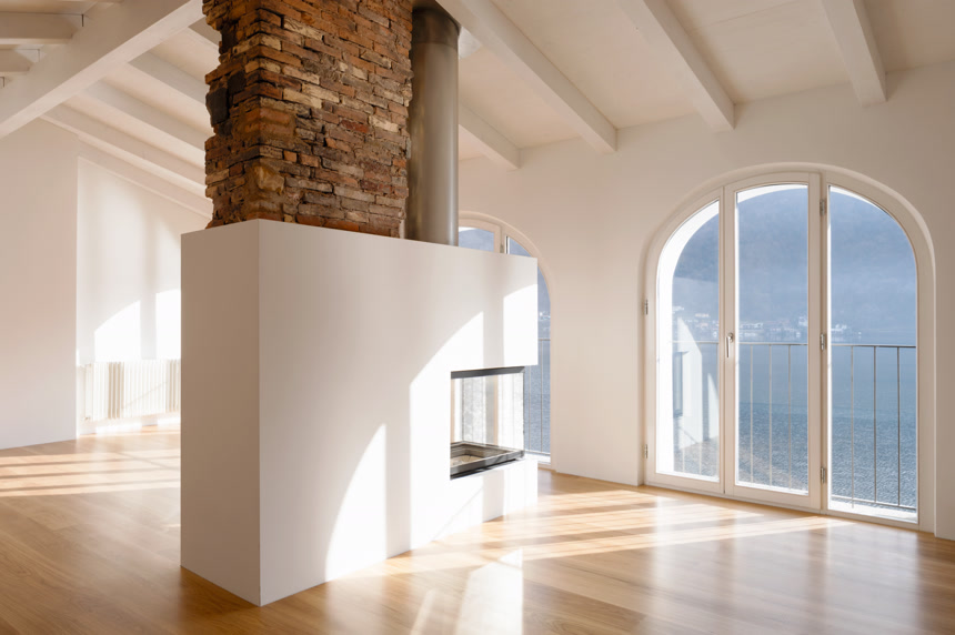 现代客厅与壁炉在中间 建筑装修 装修设计 