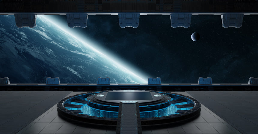 在太空舱内观看地球表面