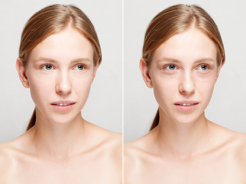 脸部的化妆前后对比图美容人像