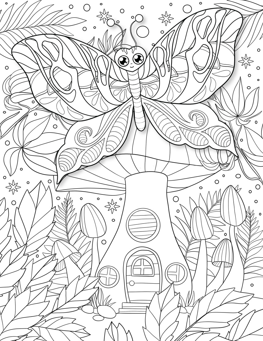 蝴蝶线条填色游戏白色底插画