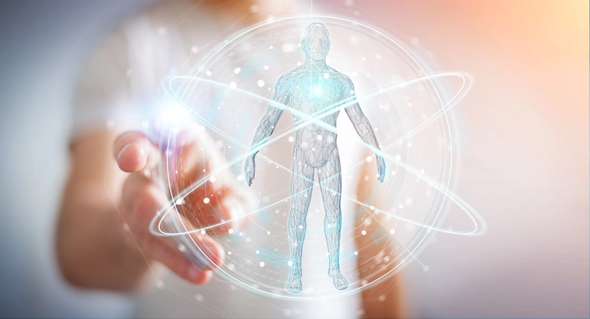 人类操作使用数字 x 射线人体扫描界面3d 渲染