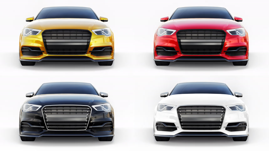 创意3D立体不同颜色的汽车白底图交通运输工具