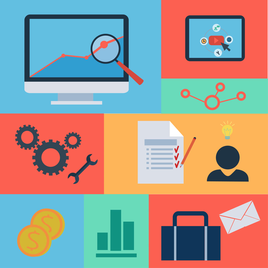 网站和移动服务应用程序图标集平面设计概念