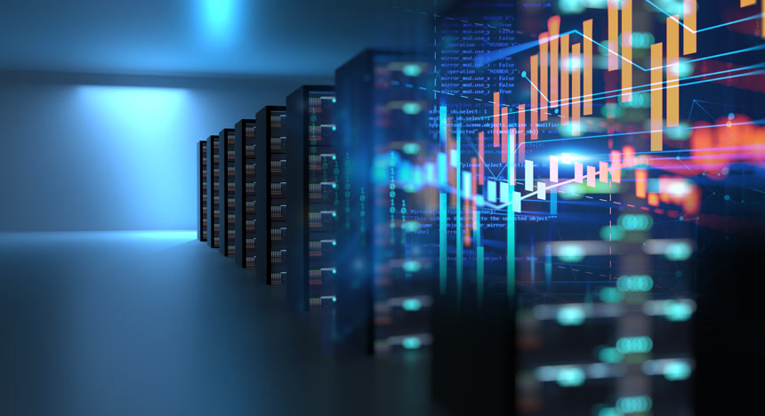 数据中心中服务器机架的服务器机房走廊科技图