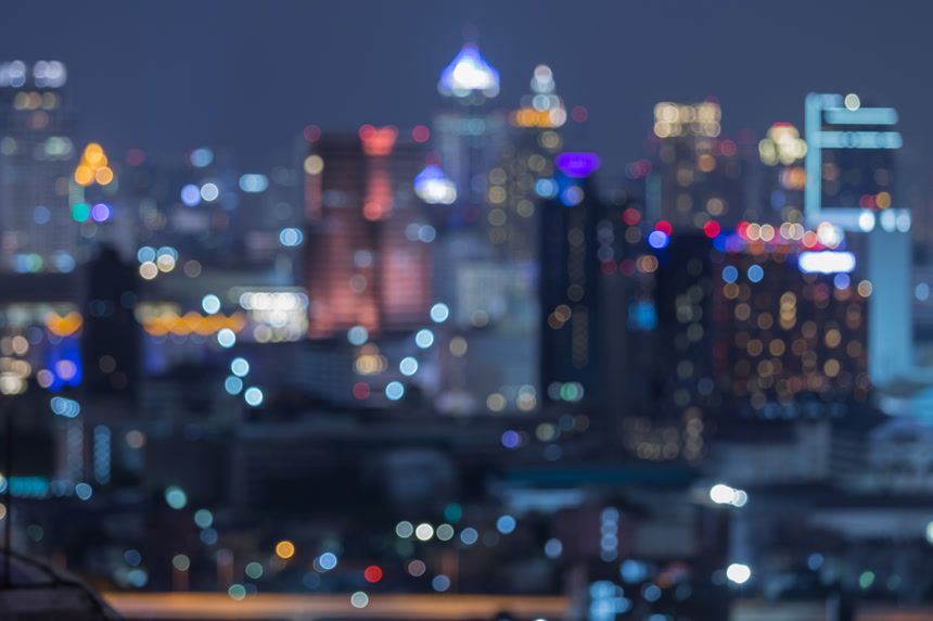 城市夜景霓虹灯光斑都市风景
