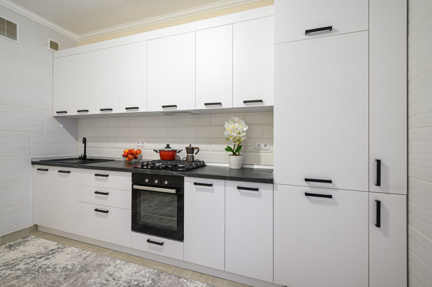 时尚雪白的现代厨房室内陈列柜家具简约简约室内设计