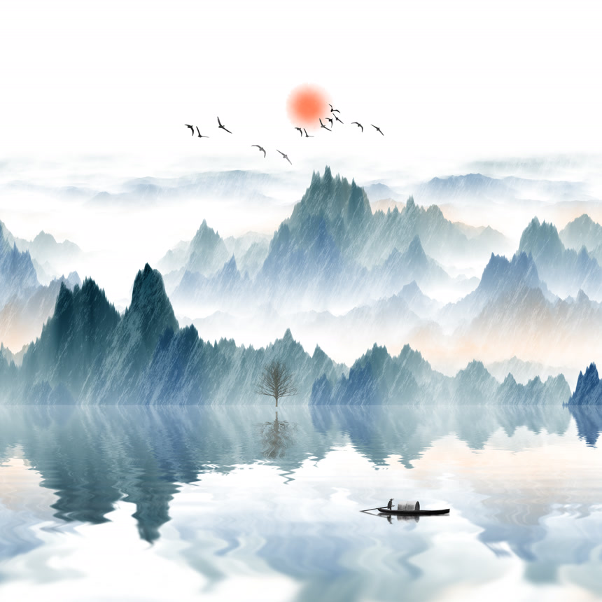 中国风水墨山水画插画背景