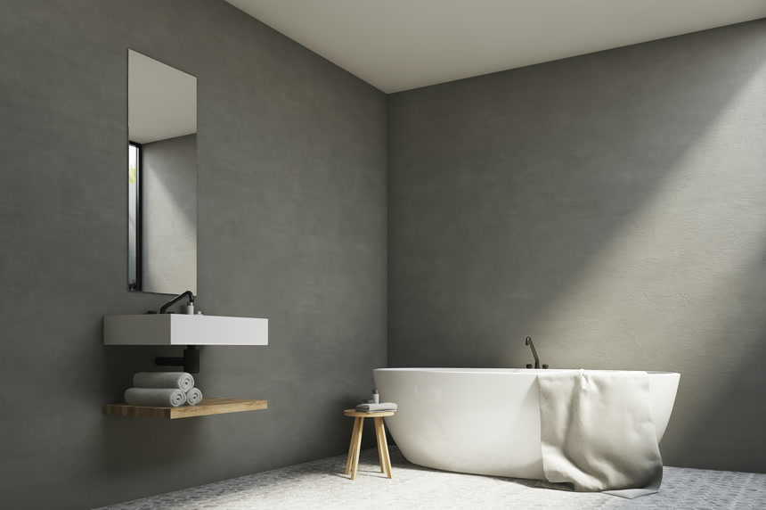 灰色浴室内的洗手盆和浴缸家居设计装修宣传