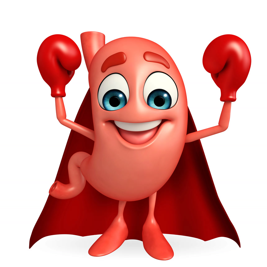 卡通人物的拳击手套超级胃医疗保健宣传白底图 