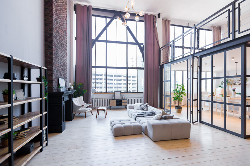 时尚的现代设计的两层公寓居家生活方式