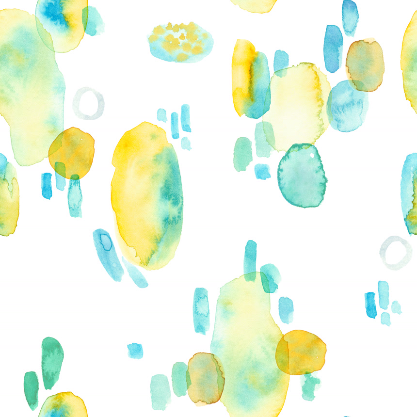 水彩凌乱抽象黄色和蓝色形状无缝图案材质白底图纹理背景底纹