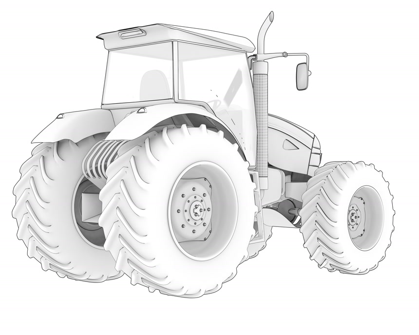 创意卡通手绘拖拉机线稿插画元素