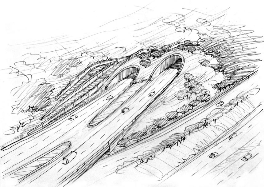 旅游手绘速写山上的隧道线稿