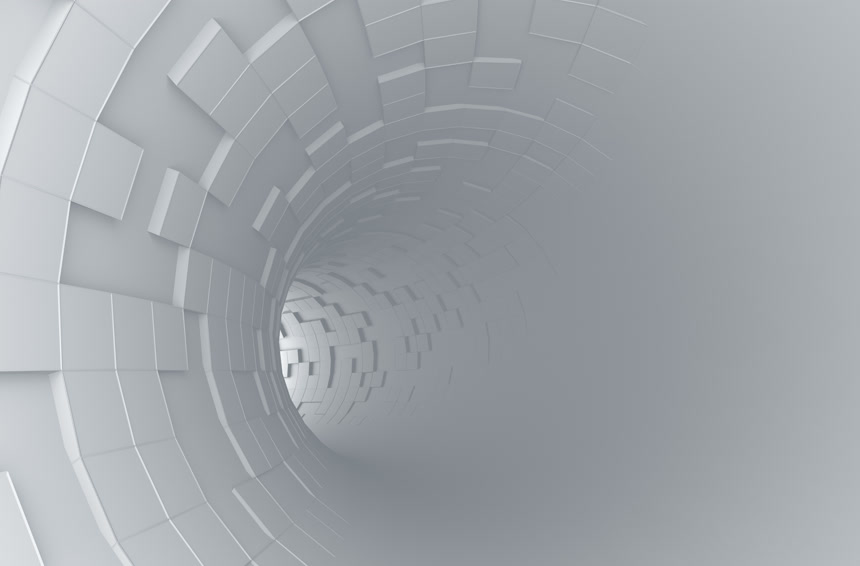 抽象的3d渲染的未来派隧道白色空间感穿梭