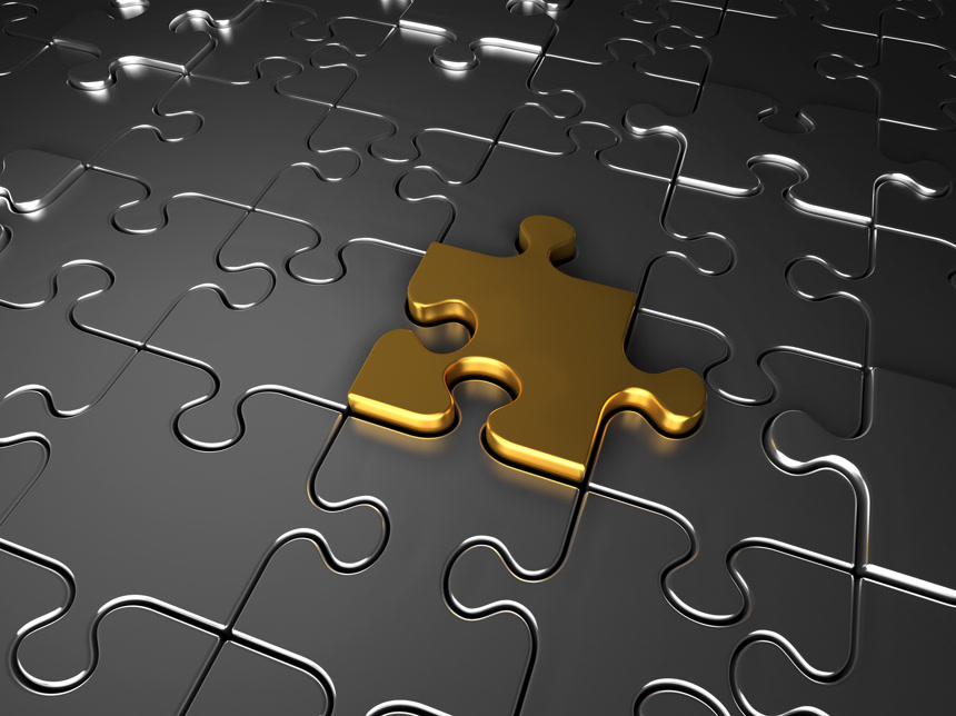 黄金和白银的拼图碎片商务策略团队合作