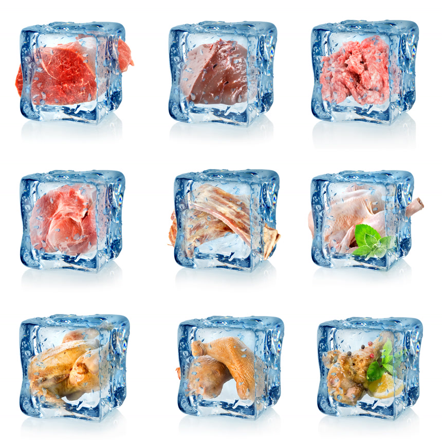 冷冻肉的一组食品加工肉类保存