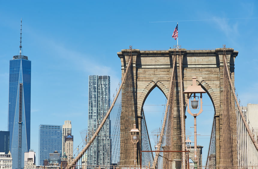 布鲁克林大桥与曼哈顿下城天际线建筑壁纸国外旅游