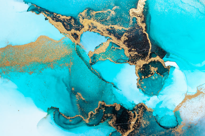 大理石液墨艺术绘画蓝色抽象背景材质纹理背景底纹