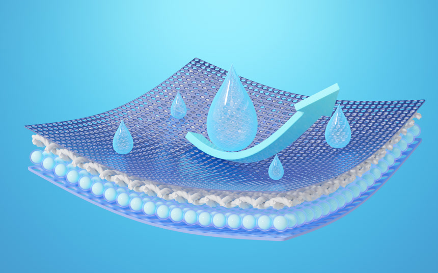 3D防水垫4层防水材料的密闭细节工业性广告用防潮防热材料3D渲染设计